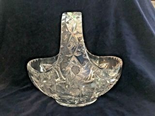 Vintage Cut Crystal Basket Vase Heavy Clear 24 Lead Pristine 8 - 1/2”
