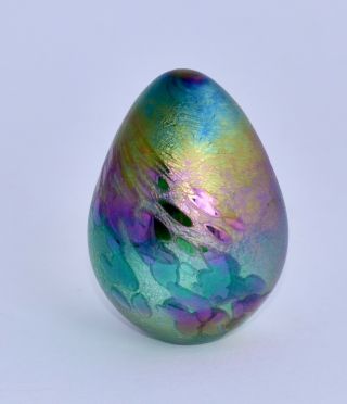 Vintage Obg 1990 Art Glass Iridescent Paperweight - Egg Shape