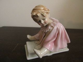 Vintage Karl Ens Volkstedt Germany Porcelain Figurine Little Girl In Pink Dress