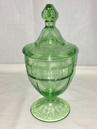 Jeannette Doric Green 8 " Candy Jar W/cover