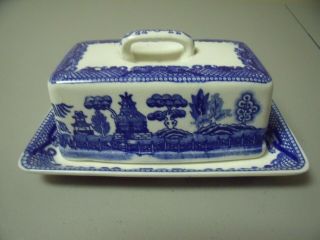 Japan Blue Willow Covered Butter Dish
