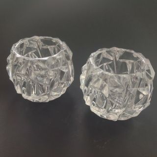 2 Tiffany & Co Rock Cut Crystal Round Candle Holders Votives 2 7/8 "