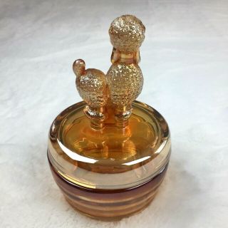 Vtg Jeannette Glass Co Marigold Iridescent French Poodle Powder Jar Candy Dish 3