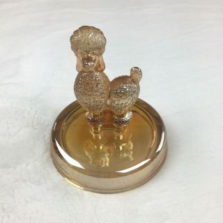 Vtg Jeannette Glass Co Marigold Iridescent French Poodle Powder Jar Candy Dish 5