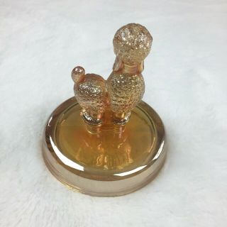 Vtg Jeannette Glass Co Marigold Iridescent French Poodle Powder Jar Candy Dish 8