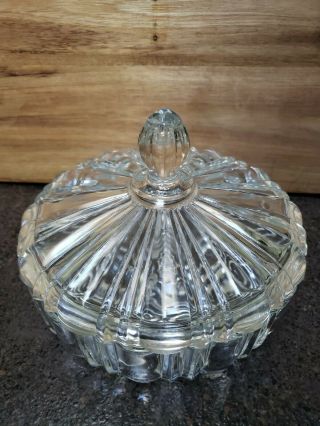 Vintage Clear Glass Candy Dish With Lid,  All Over Design (euc)