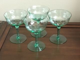 Vintage Green Depression Glasses Set Of 4 Champagne