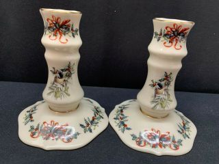 Lenox " Winter Greetings " Ivory Set Of 2 Candle Stick Holders 4 1/2 " Tall