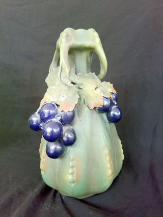 Antique Art Nouveau Austria Hanke Handpainted Porcelain Vase With Grapes - 8 " Hi
