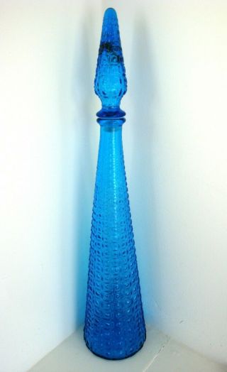 Italian Turquoise Blue Glass Bottle 21 " Tall 1960 