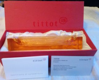 TITTOT CHINESE AMBER CRYSTAL GLASS LUCKY FISH - DESIGN DISH IN PRESENTATION BOX 3