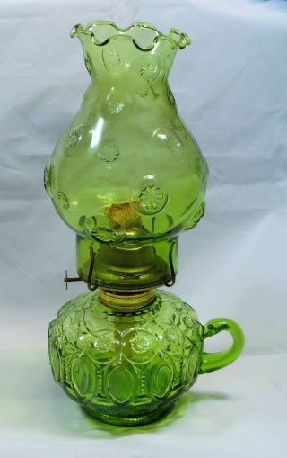 Vintage L.  E.  Smith Green Glass Oil Lamp Moon And Stars