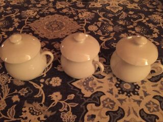 Three 2 Piece Pot De Creme With Lid And Base By Apilco In White 2 1/2  High