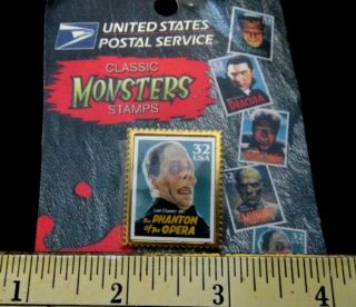 Lon Chaney Phantom Of The Opera Usps Classic Monsters Stamps Pinback On Card
