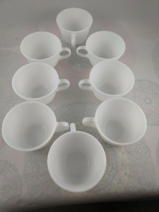 Set Of 8 Vintage Pyrex Opal White Milk Glass Coffee Cup Mug