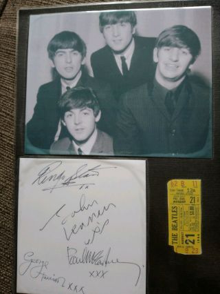 Beatles Photo,  Signatures & Seattle Colliseum 21st Aug 1964 Concert Ticket.
