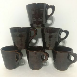 Set Of 6 Vintage Marcrest Daisy Dot Large Rustic Brown Stoneware Coffee Mugs Euc