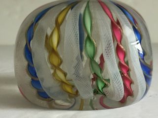 Square Vintage Italian Murano Glass Latticino Ribbon Swirl Paperweight 3 "