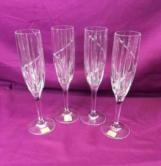 Set Of 4 Mikasa Sn104 Uptown Crystal Champagne Flutes Fluted Champagne Glass