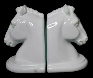 Horse Head Bookends Milk Glass White Set 6 1/8 Inches Tall By L.  E.  Smith? Mid Ce