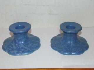 Rare Rare Red Wing Pottery Mottled Blue Rum Rill Candle Holders/sticks 357