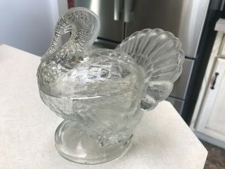 Vintage Le Smith Glass Turkey Covered Animal Candy Dish Table Decor