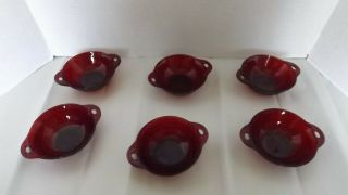 Vintage 6 Set Royal Ruby Red Berry Bowls Anchor Hocking Coronation Pattern 1930s
