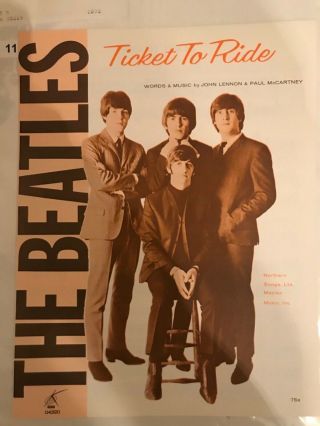 Beatles 1965 Ticket To Ride Sheet Music