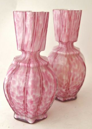 Vintage Studio Art Glass Vase In Pink And White Splatter