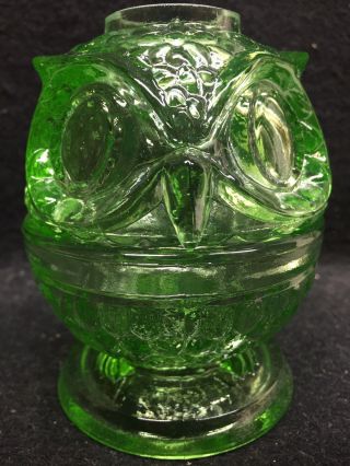 Green Owl Vaseline Glass Fairy Lamp Votive Candle Holder Uranium Bird Light Tea