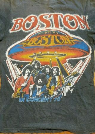 Vtg 1978 Boston The Band 2 Sided Dark Grey Concert Shirt Rock N 