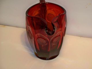 FOSTORIA COIN RED PITCHER RUBY 6 3/4 INCHES TALL X 5 INCH WIDE 3