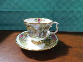 Royal Albert " Tranquil Garden " Tea Cup & Saucer - England 30th Anniversary - Rare