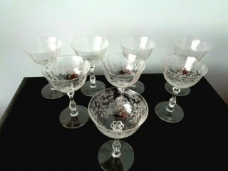 Set Of 8 Fostoria Vintage Etched Crystal Clear Navarre Pattern Water Goblets