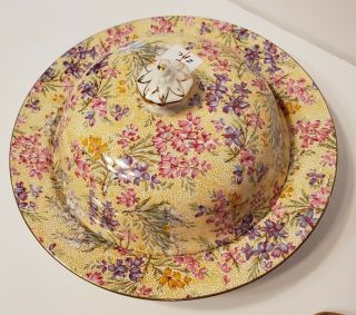 Vintage Lord Nelson Ware England Heather Round Covered Dish 7 " Chintz