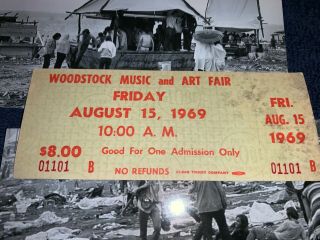 Woodstock Friday 1969 Ticket Jimi Hendrix Janis Joplin Grateful Dead Ll