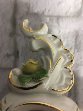 Vintage Rare Dresden Rose Porcelain 2 Candle Holder Pink Yellow Green White Gold 7