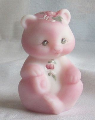 Fenton Bear Pink And White Hand Painted Signed