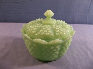 Mosser From Fenton Mold Green Jade Jadeite Glass Hobnail Candy Jar Butter Bowl