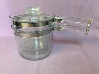 Vintage Pyrex Flameware Glass Double Boiler,  6283 - U,  1 1/2 Qt,  Complete 3 - Pc Set
