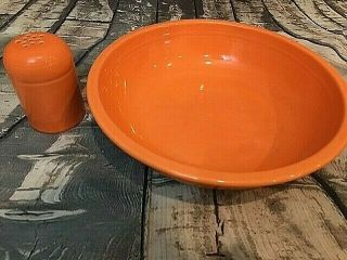 Vintage Fiestawear Pasta Bowl And Cheese Shaker Set,  Tangerine Orange