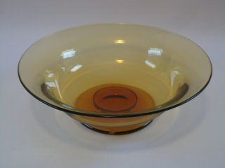 Large Yellow Amber Color Art Glass Bowl With Pedestal Foot,  Signed Hawkes