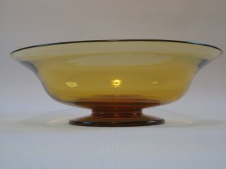 Large Yellow Amber Color Art Glass Bowl with Pedestal Foot,  Signed HAWKES 2