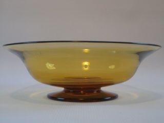 Large Yellow Amber Color Art Glass Bowl with Pedestal Foot,  Signed HAWKES 3