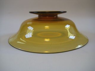 Large Yellow Amber Color Art Glass Bowl with Pedestal Foot,  Signed HAWKES 5