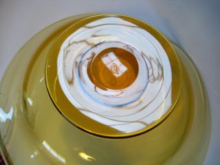 Large Yellow Amber Color Art Glass Bowl with Pedestal Foot,  Signed HAWKES 7