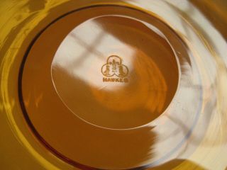 Large Yellow Amber Color Art Glass Bowl with Pedestal Foot,  Signed HAWKES 8