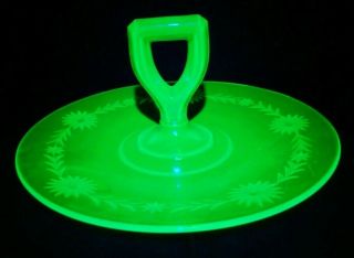 Depression Glass Uranium Glass Vaseline Glass Candy Nut Dish Center Handle Green