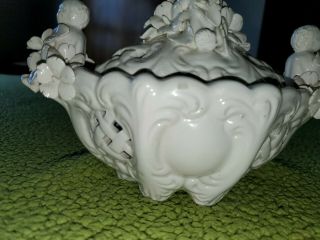 VTG Capodimonte Style Cherubs Flowers Italian Porcelain Potpourri Jar and Lid 3