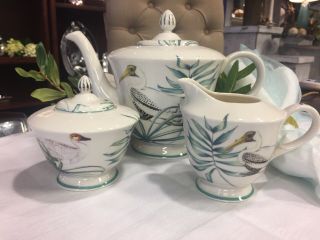 Grace’s Teaware Water Birds Teal 5 Pc Teaset With Creamer,  Sugar With Lid